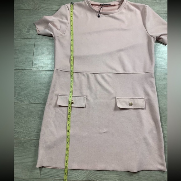 Zara Faux Suede Pink Mod Short Sleeve Shift Mini Dress - Picture 9 of 9